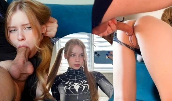 Милашка в униформе девушки-паука возбудила сожителя: россиянин берёт её раком прямо на кухне!